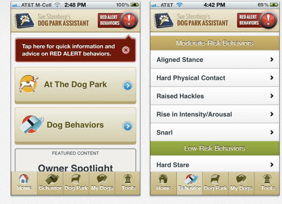 Screenshots from the Dog Park Assistant App